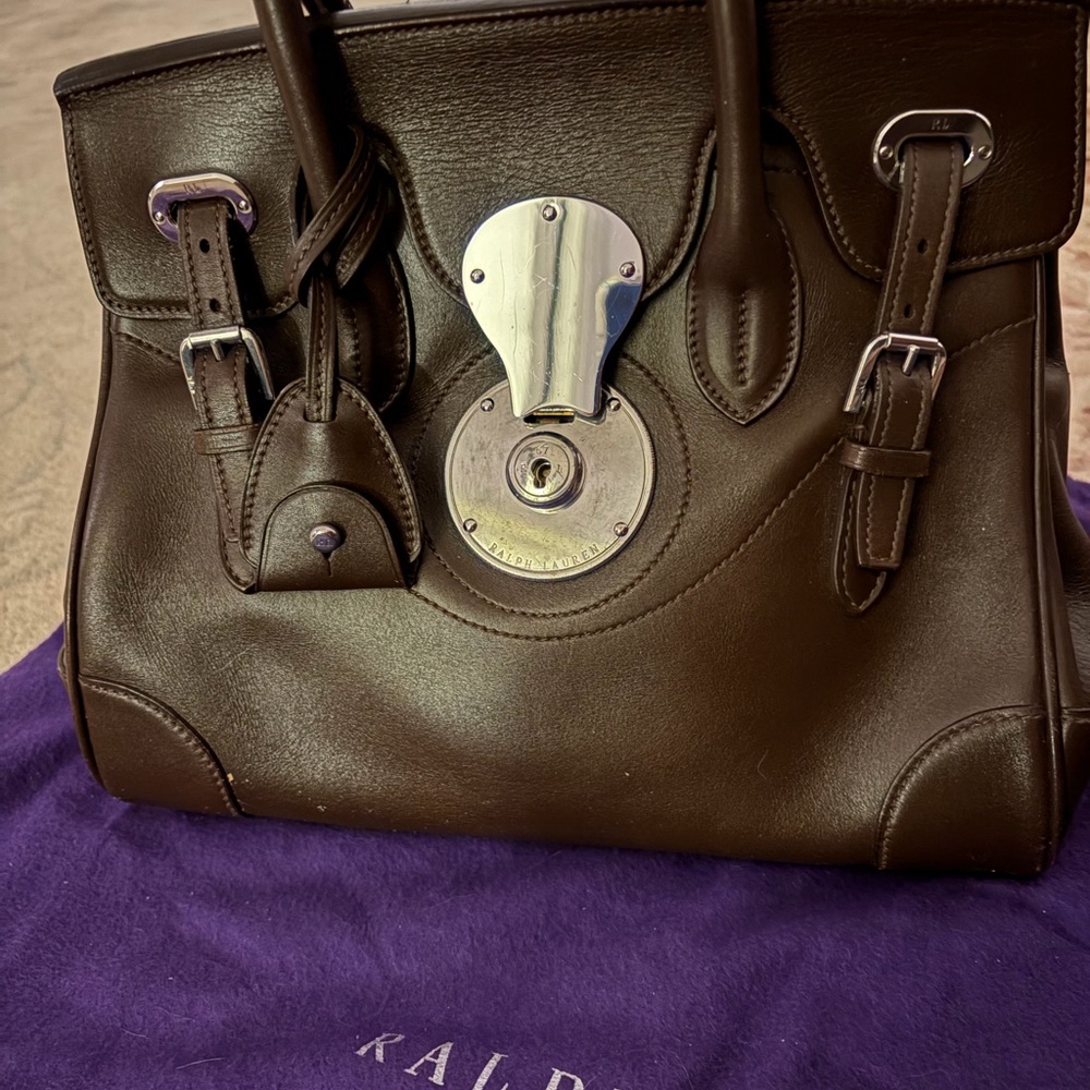 Authentic Ralph Lauren Small Ricky Brown Leather Handbag - Picture 5 of 10